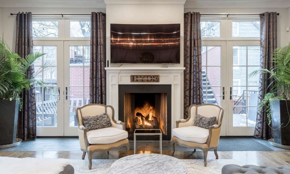 Center Fireplace With Two Stylish Sofas
