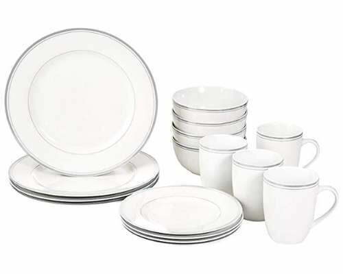 16-Piece Cafe Stripe Kitchen Dinnerware Set Amazon Basics 