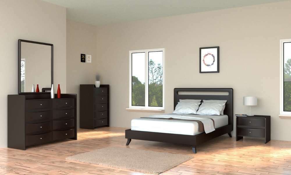 Use Contrasting Flooring To Decorate A Bedroom With Dark Furniture