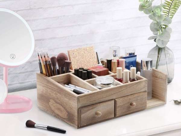 Wooden Cosmetic Vanity Box for Bathroom countertop 