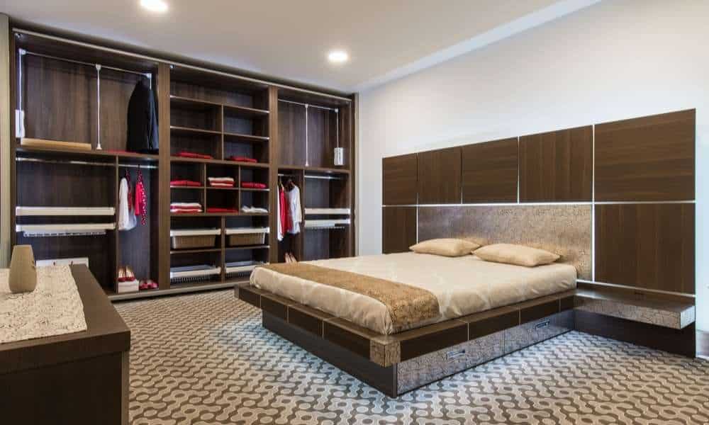 Decorate a Long Rectangular Bedroom with Wooden Material