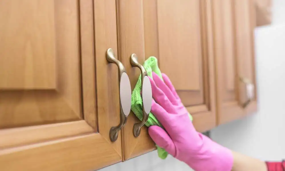 Firstly Cleaning Cabinets to Make Kitchen Cabinets Look Glossy